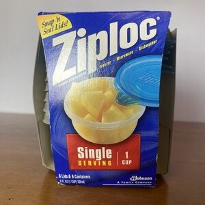 Ziplock Snap 'n Seal 1 Cup Bowls Containers & Lids 8 oz Set Of 6 New Vintage